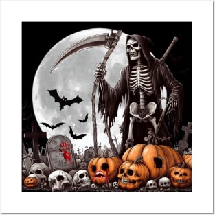 Skeleton on the cemetery HALLOWEEN Posters and Art